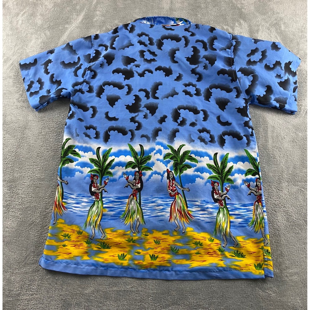 Pacific & Co Mens Blue Hula Dancer Hawaiian Camp Shirt Short Sleeve Size M - Picture 8 of 10